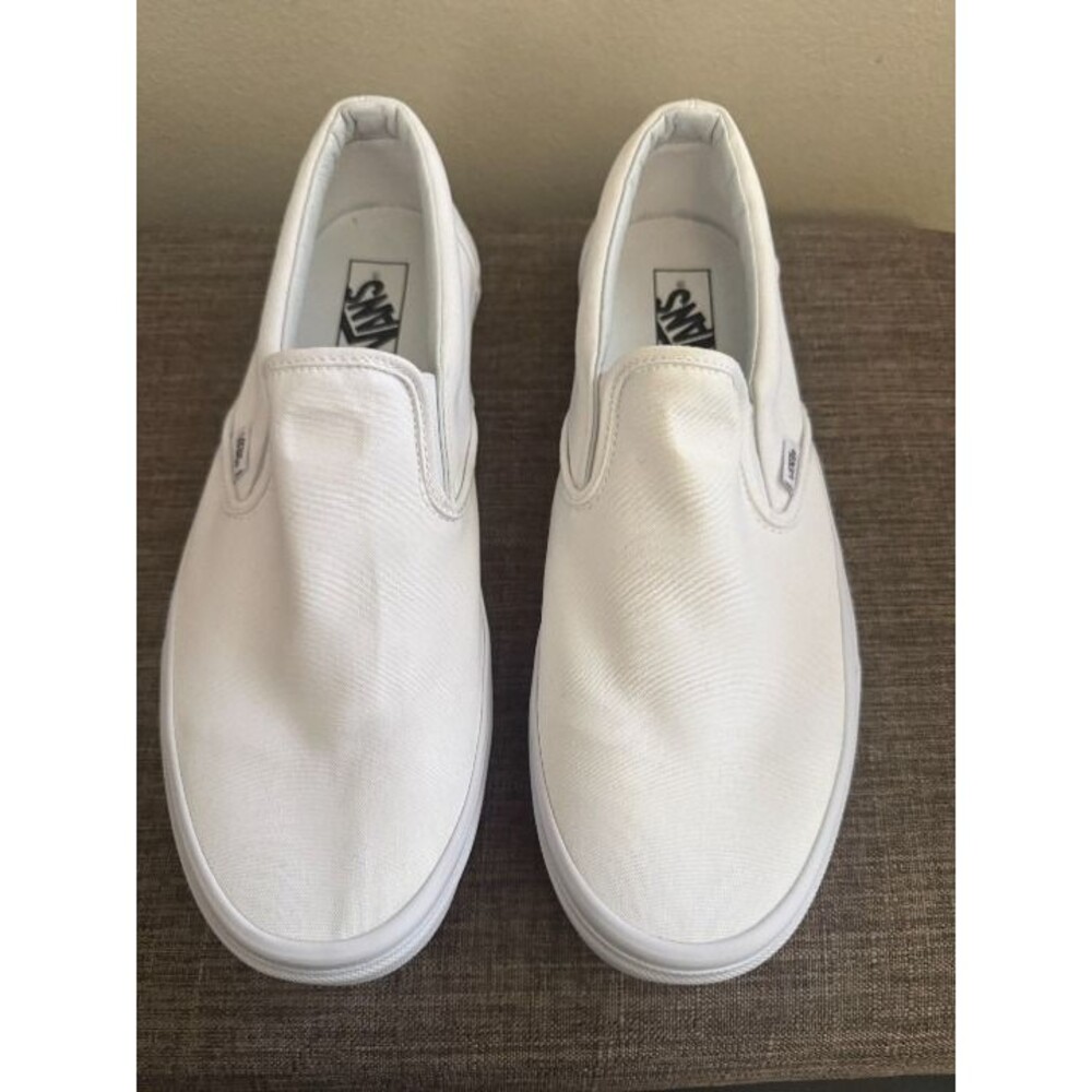 Men's Vans Slip-On White Canvas Low Top Skate Sneakers Size 12